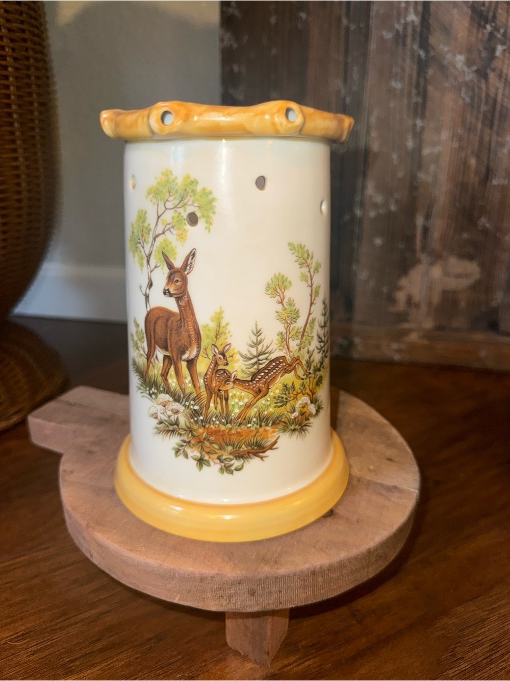 Vintage German Porcelain Trick Puzzle Beer Stein - Deer Motif w/ Lithophane